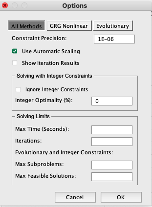 Solver options for Simplex LP algorithm for ILP problems.